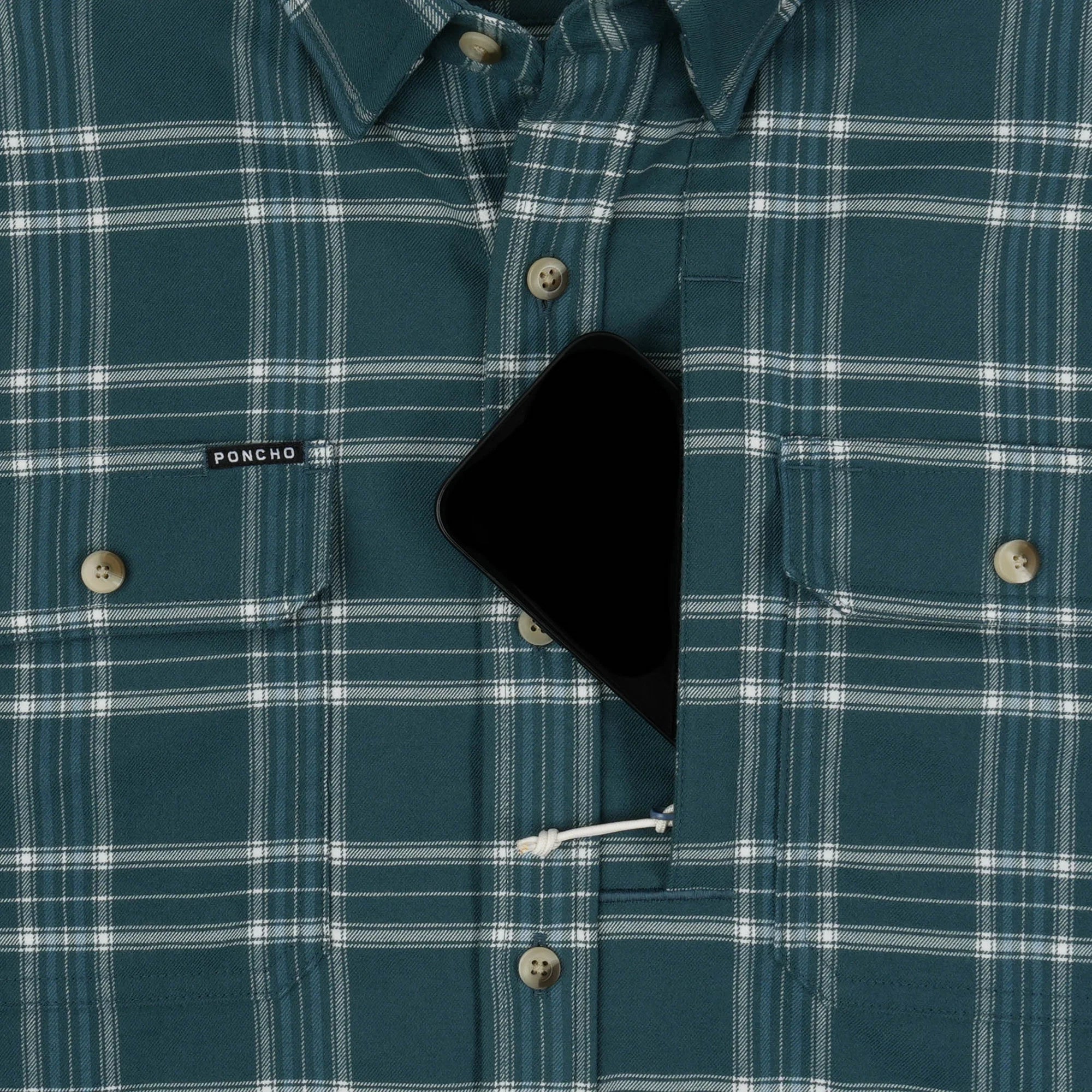 Poncho Men's The Codfather Performance Flannel - Teal Blue Plaid