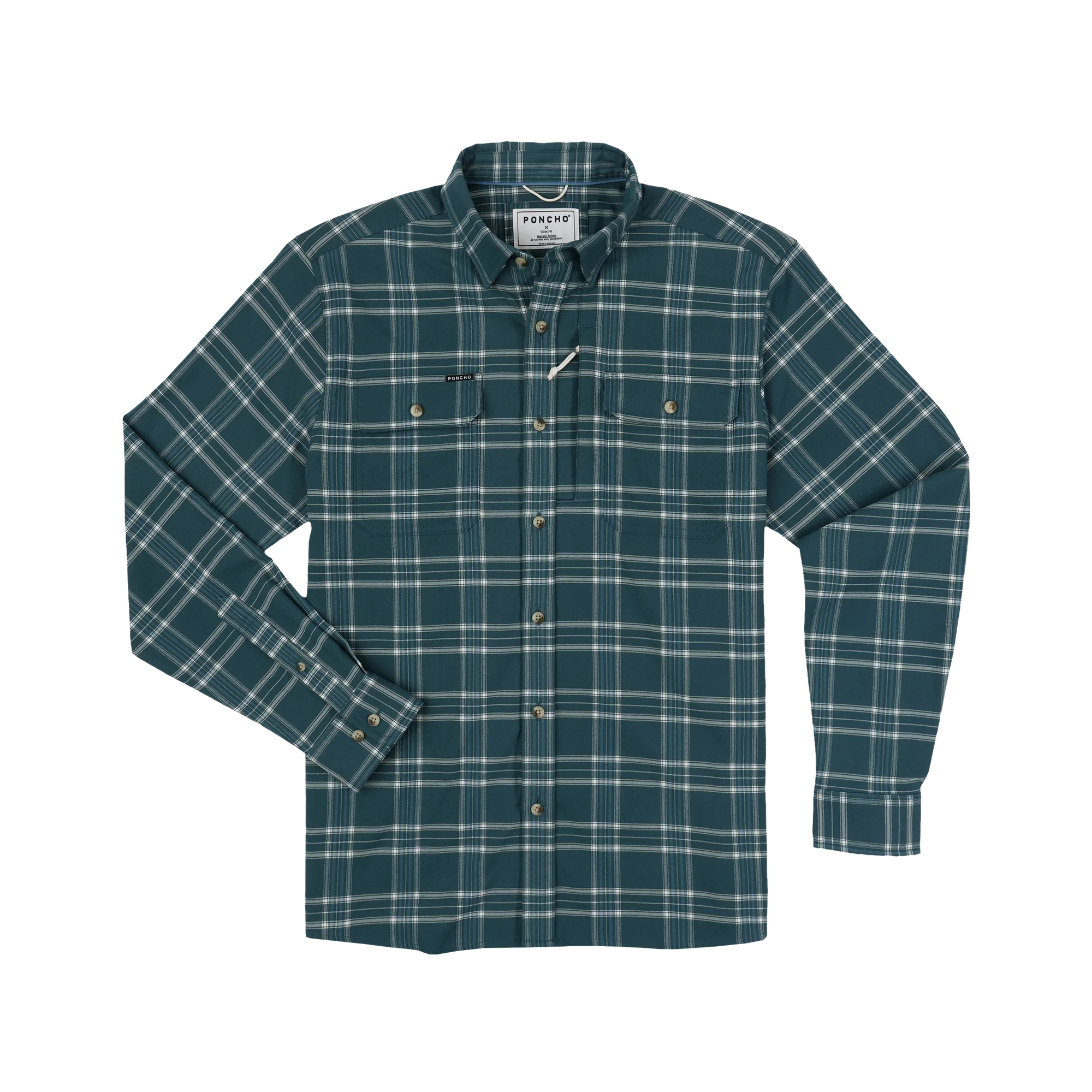 Poncho Men's The Codfather Performance Flannel - Teal Blue Plaid