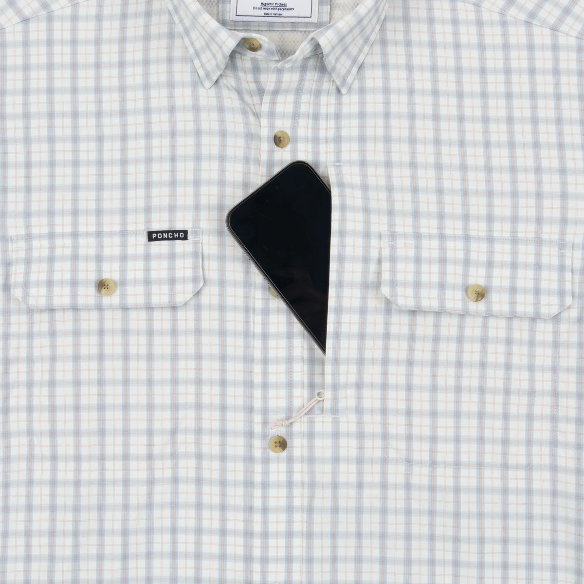 Poncho Men's The Lamar Valley - Light Blue & Red Clay Plaid