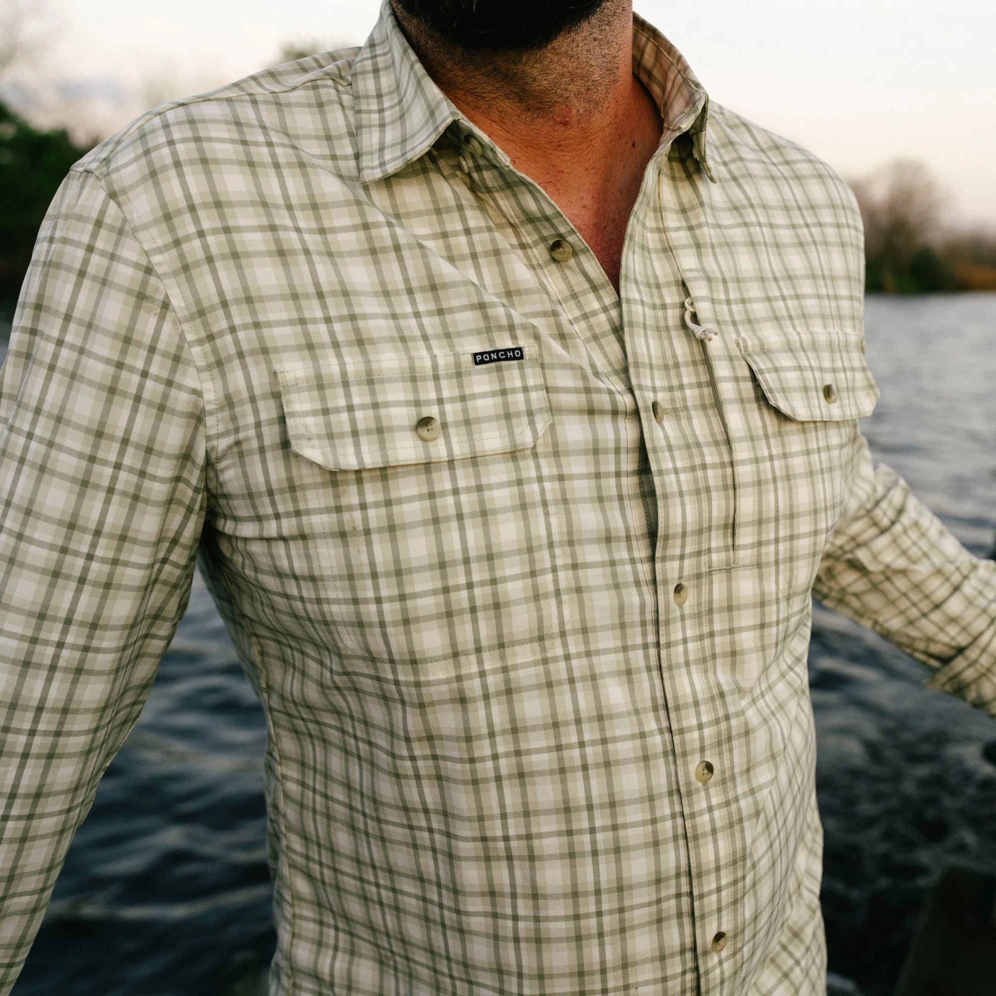 Poncho Men's The Swamp Boat - Green and Tan Plaid