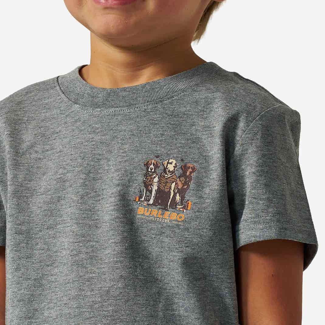 Burlebo Youth Short Sleeve Tee - Camo Duck Dogs - Dark Heather Grey