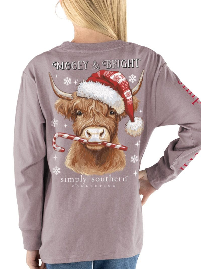 Simply Southern Youth Girls Mooey Long Sleeve Tee - Driftwood