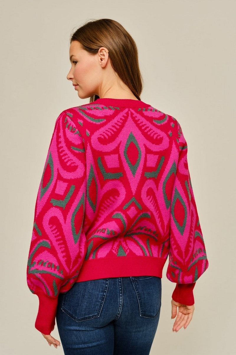 Jodifl Women's Abstract Pattern Warm & Cozy Sweater - Red Mix