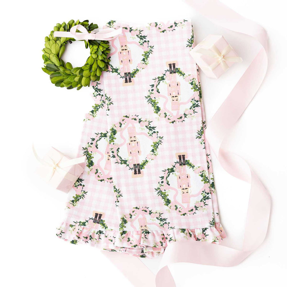 8 Oak Lane Sugarplum Gingham Ruffle Tea Towel Set