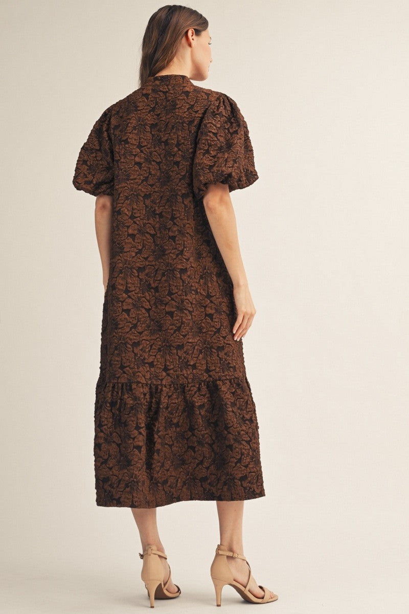 Jodifl Women's Puff Sleeve Jacquard Dress - Brown