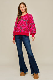 Jodifl Women's Abstract Pattern Warm & Cozy Sweater - Red Mix