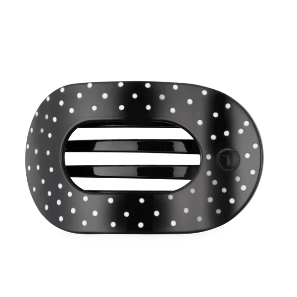 Teleties Black Polka Dot Party Large Flat Round Hair Clip