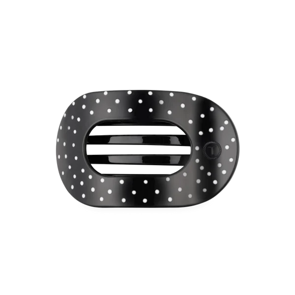 Teleties Black Polka Dot Party Medium Flat Round Hair Clip