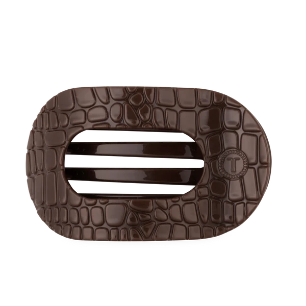 Teleties Brown Crocodile Large Flat Round Hair Clip