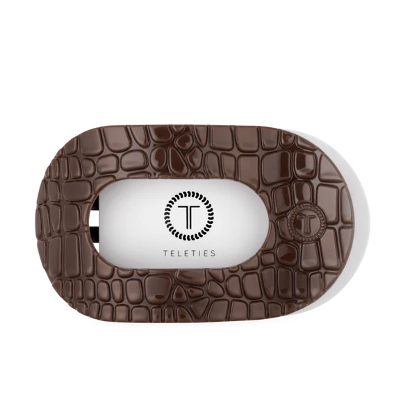 Teleties Brown Crocodile Large Flat Round Hair Clip