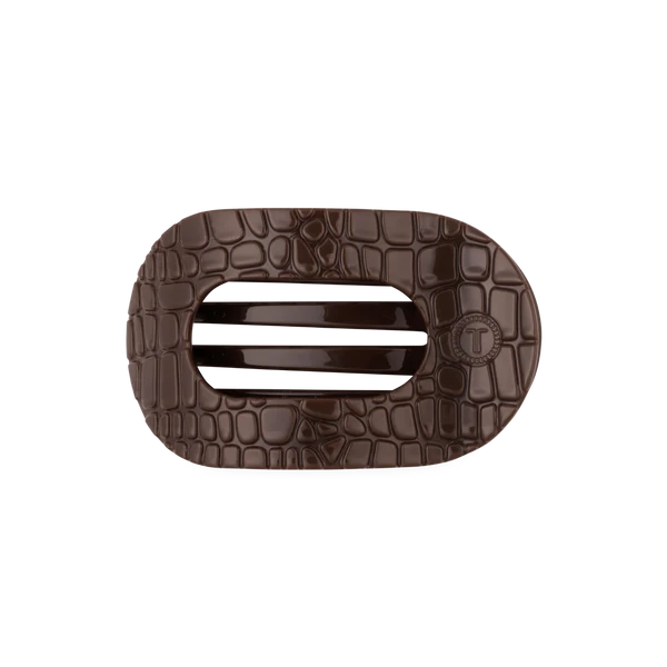Teleties Brown Crocodile Medium Flat Round Hair Clip