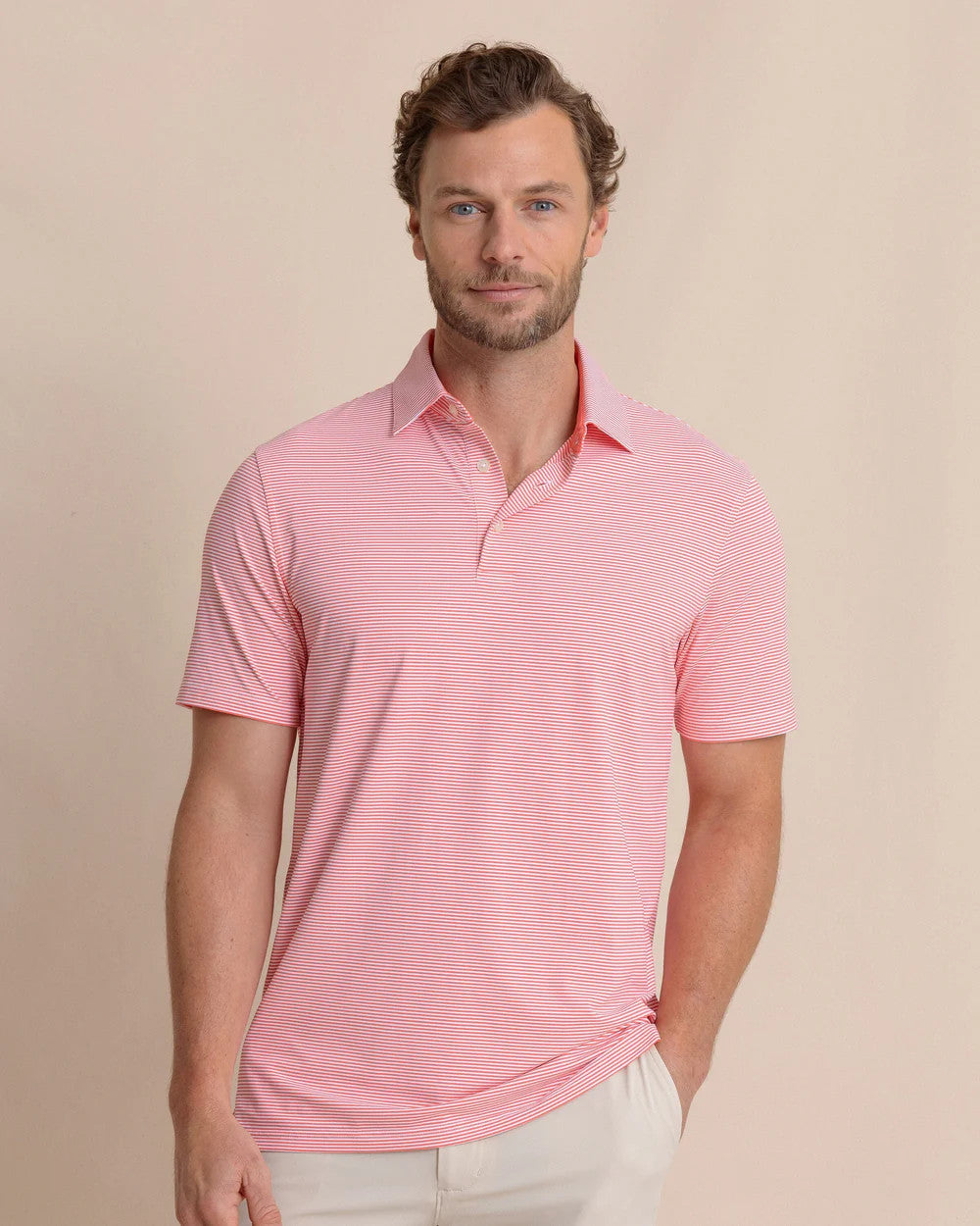 Southern Tide Men's brrr°-eeze Meadowbrook Stripe Polo - Sunkist Coral