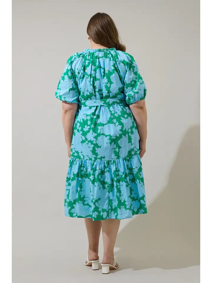 Sugar Lips Plus Size Women's Riona Floral Wynette Tiered Midi Dress