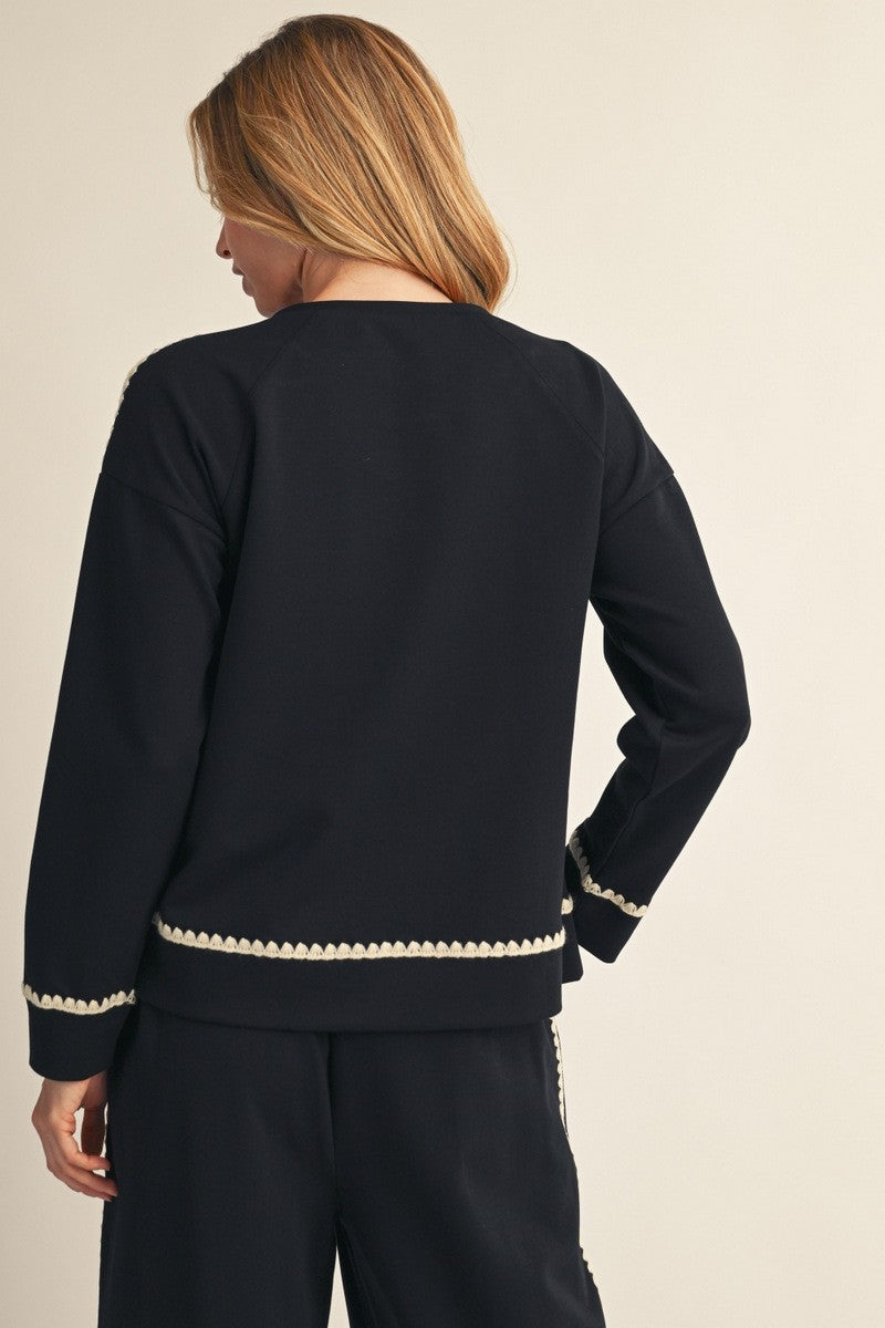 Jodifl Women's Black Scalloped Sweatshirt