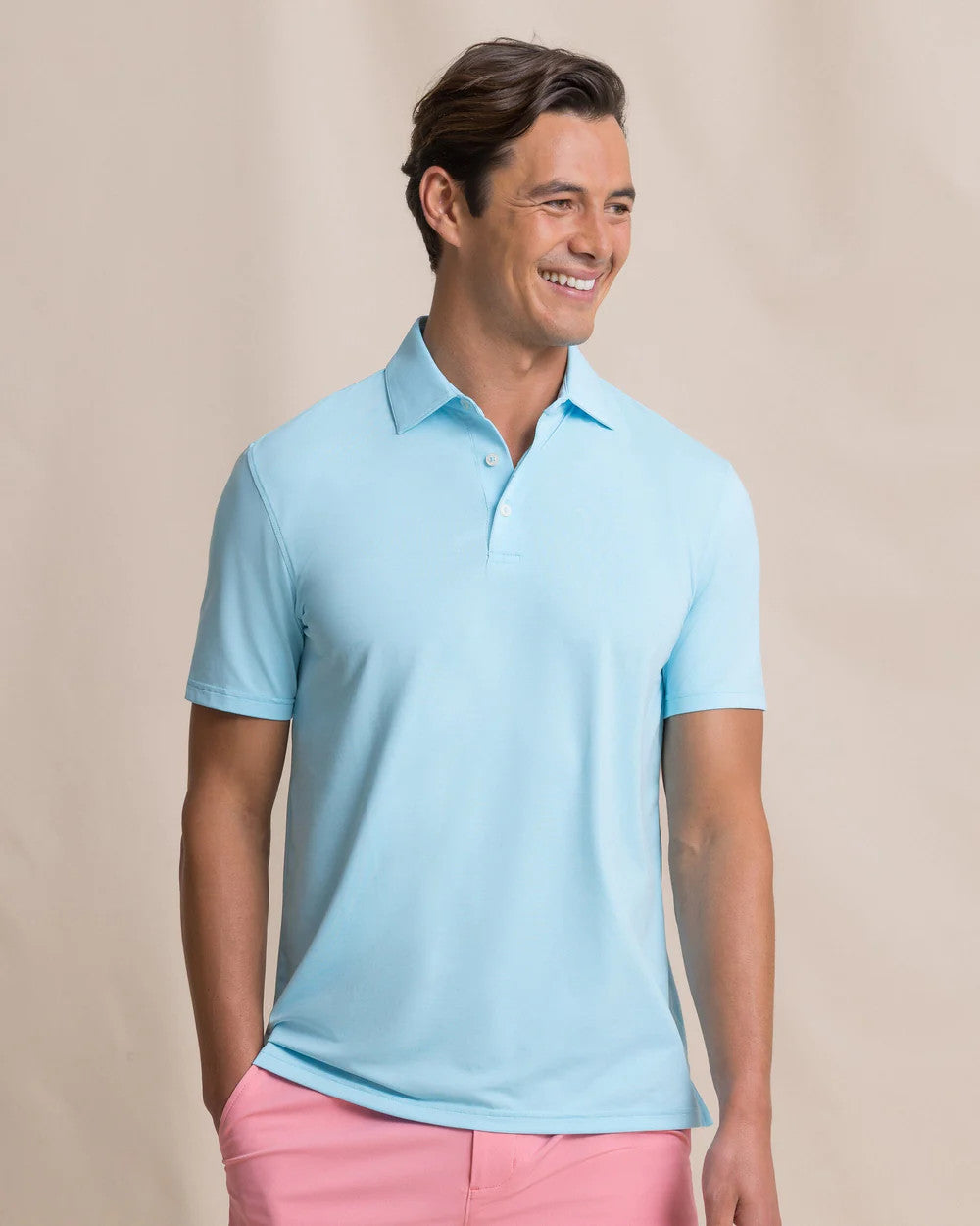 Southern Tide Men's Coastal Breeze Heather Performance Polo - Heather Tropical Breeze Blue