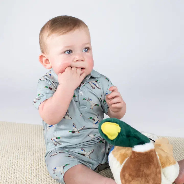 Goosies Infant Short Sleeve Polo Romper - Mallards