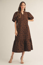 Jodifl Women's Puff Sleeve Jacquard Dress - Brown