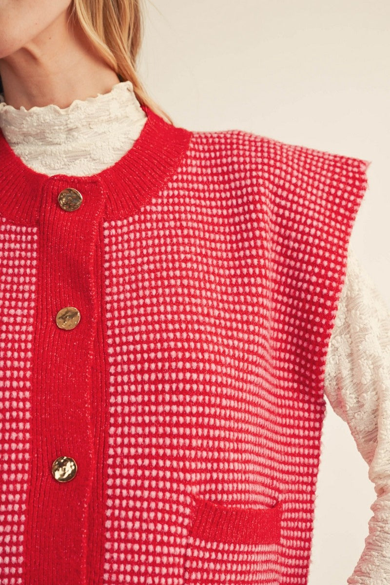 Jodifl Women's Red Button Down Sweater Vest