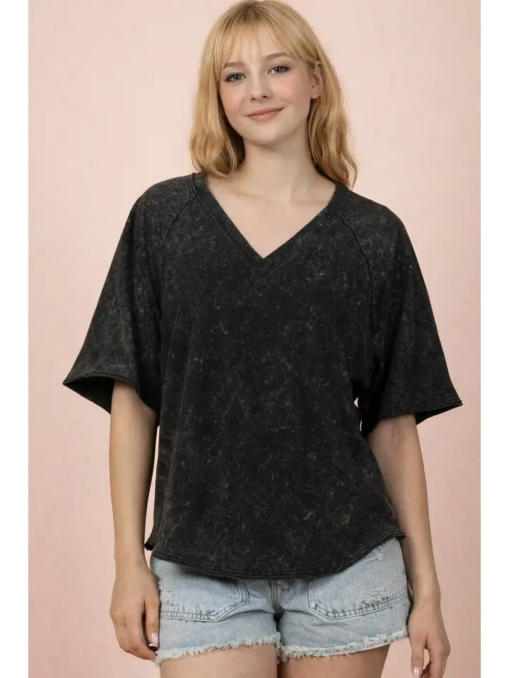 Very J Women's Mineral Washed Knit Top - Black