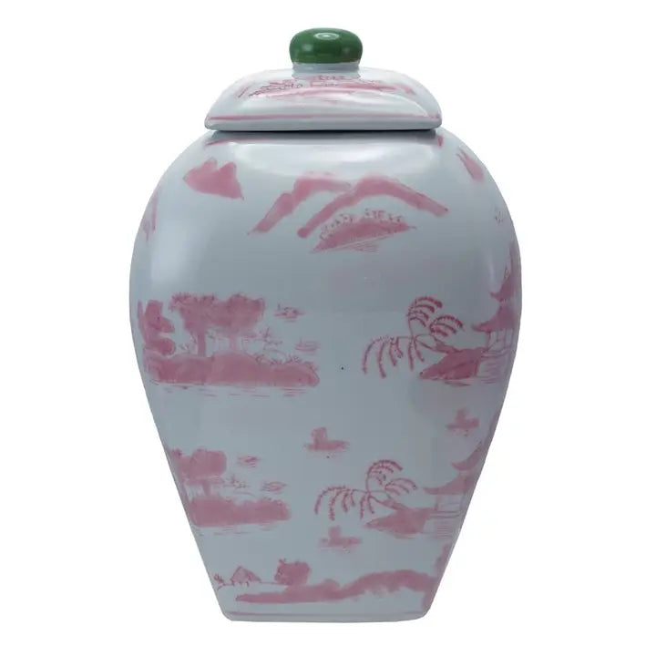 Hazel Mazel Stoneware Ginger Jar - White/Pink/Green