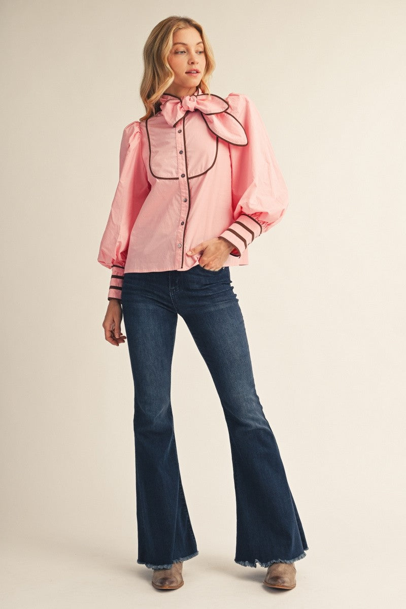 Jodifl Women's Pink Bishop Sleeved Top