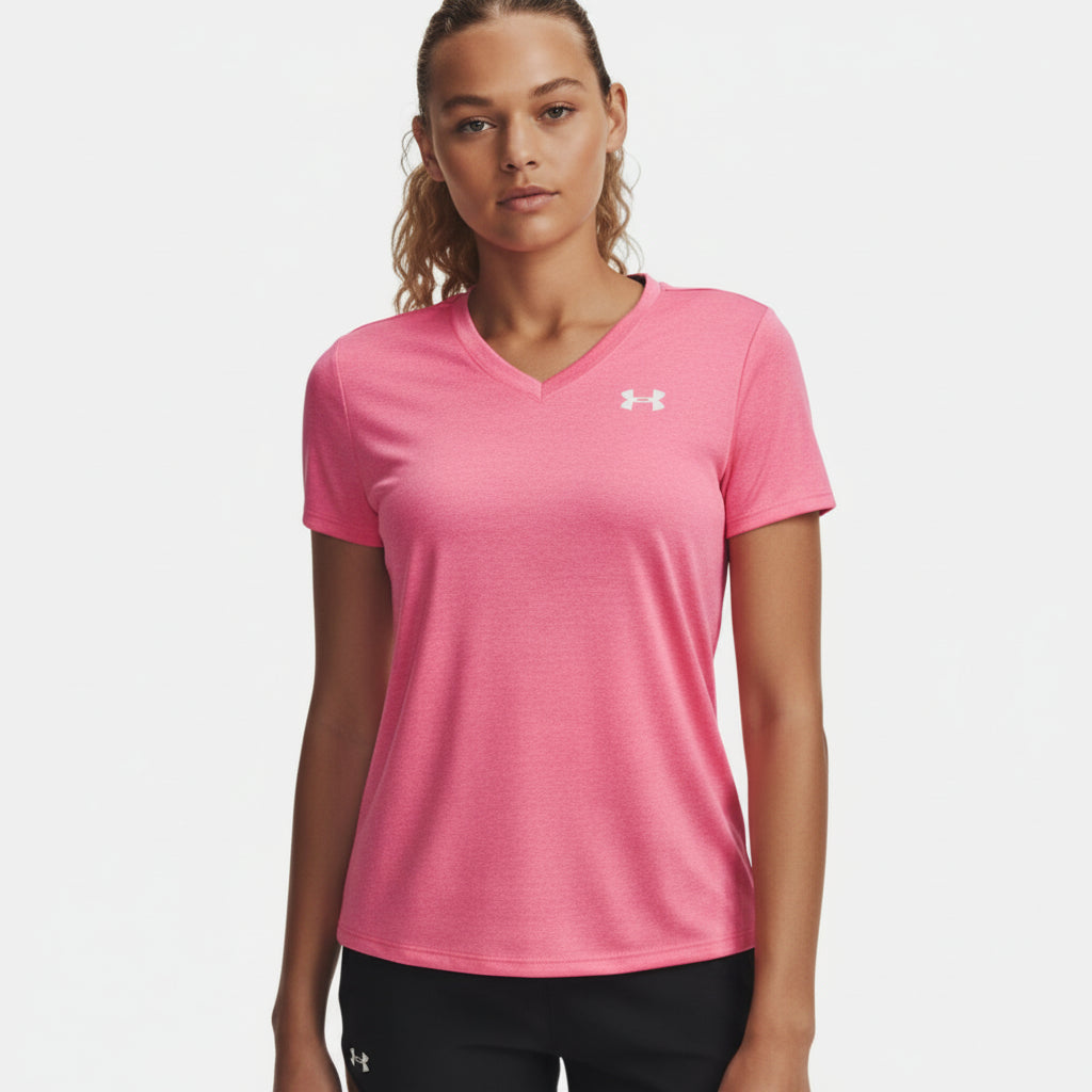 Under Armour Women's UA Tech Twist V-Neck Short Sleeve - Prime Pink/White