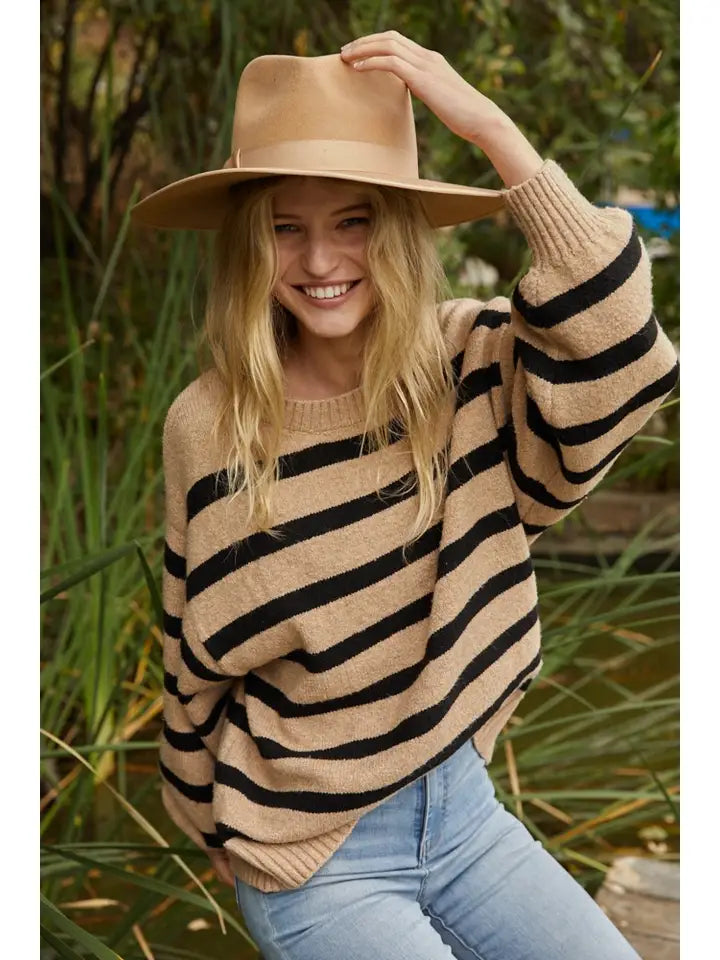 By Together Women's Oversized Striped Sweater - Mocha