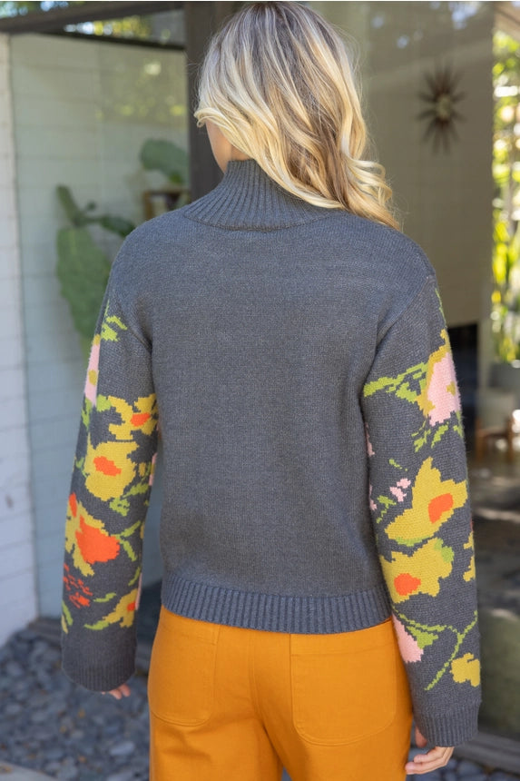 Voy Women's Floral Long Sleeve Mock Turtleneck Sweater