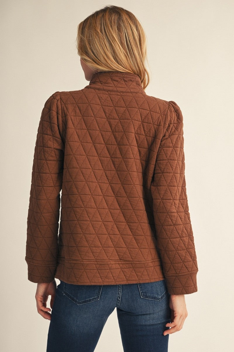 Jodifl Women's Quilted Brown Zip Up Top