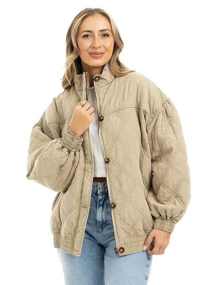Katydid Women's Beige Garment Washed Oversized Jacket