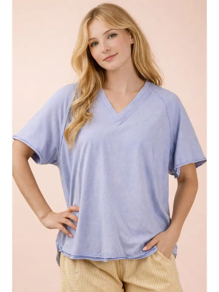 Very J Women's Mineral Washed Knit Top - Blue