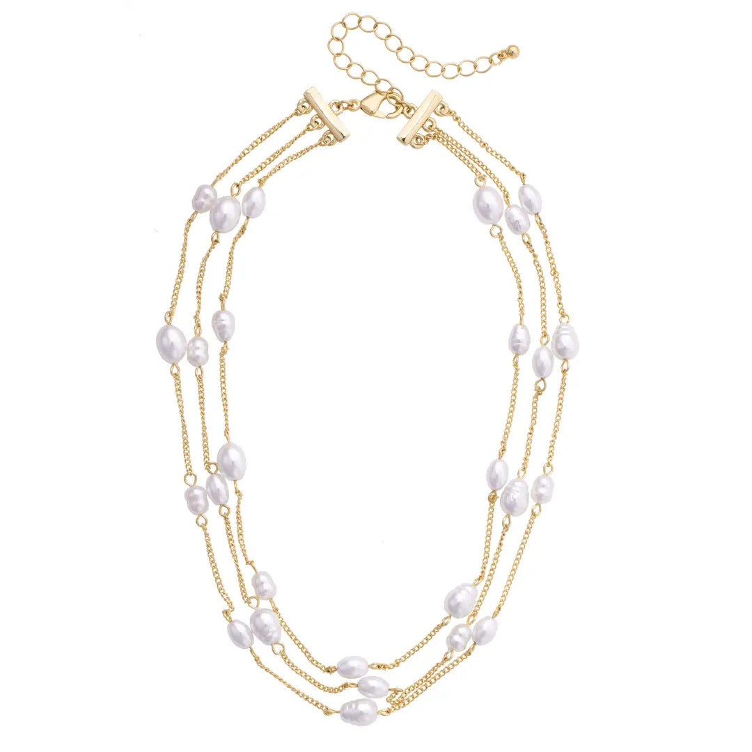 Canvas Calypso Layered Freshwater Pearl Necklace - Shiny Gold