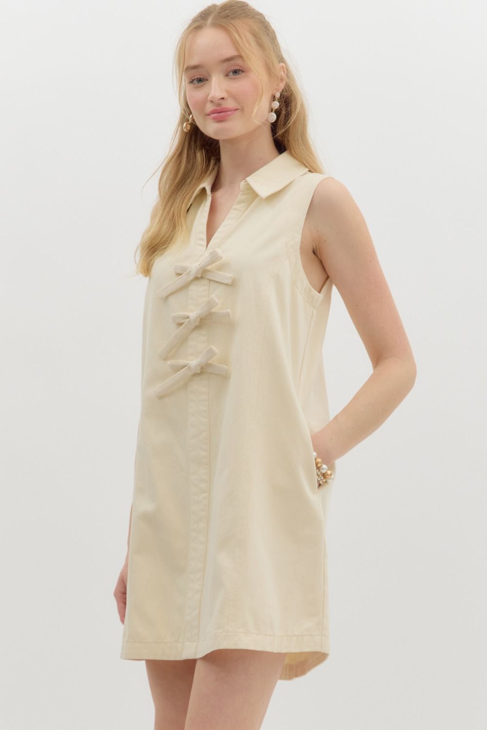 Entro Women's Denim Sleeveless Mini Dress - Ecru