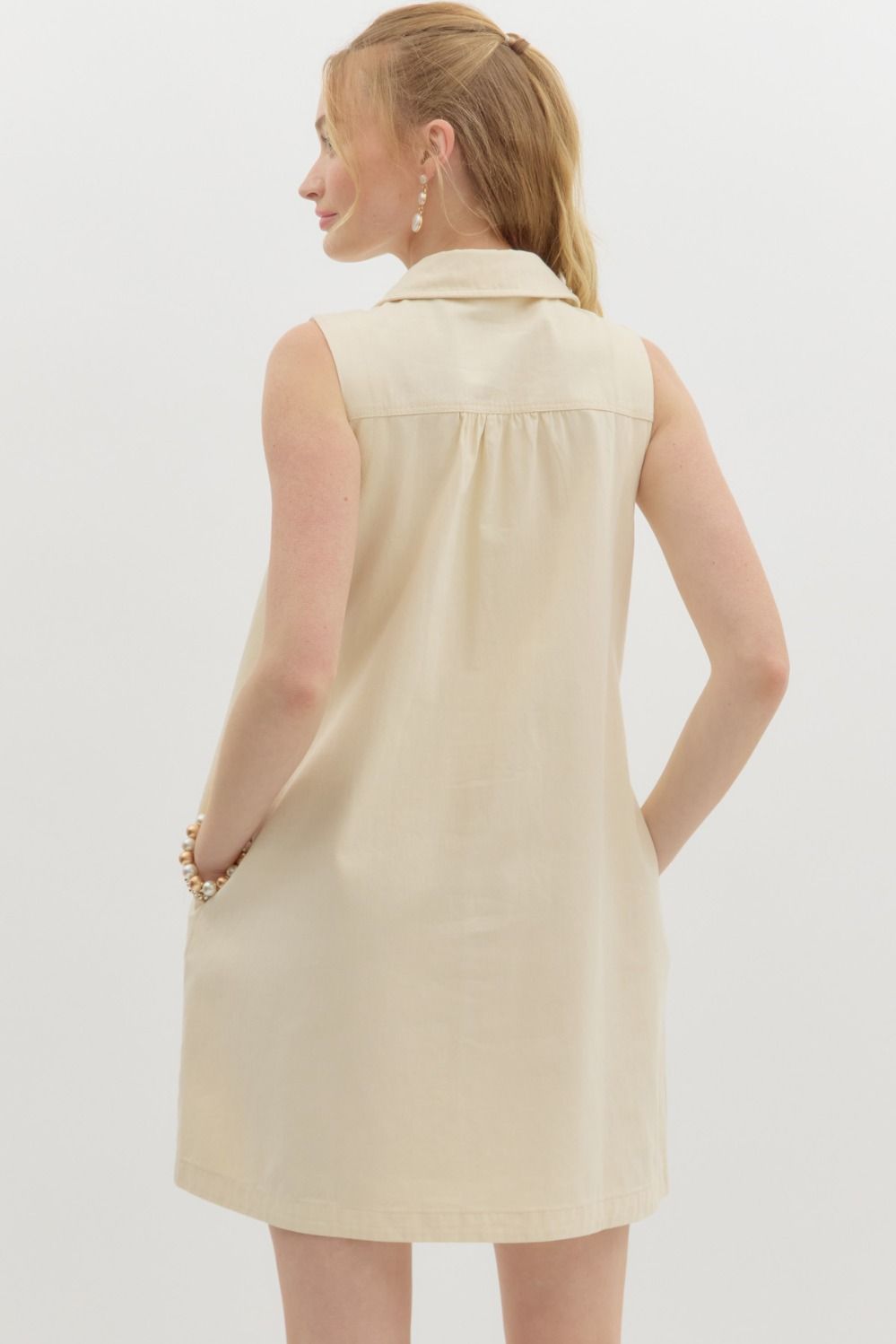 Entro Women's Denim Sleeveless Mini Dress - Ecru
