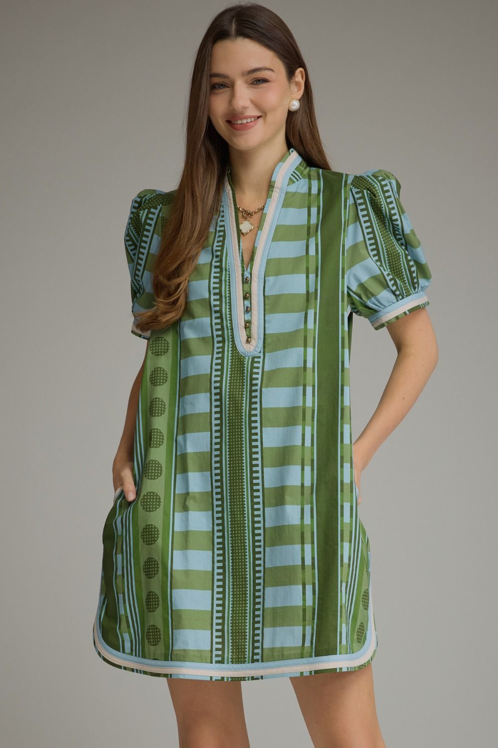 Entro Women's Short Puff Sleeve Mini Dress
