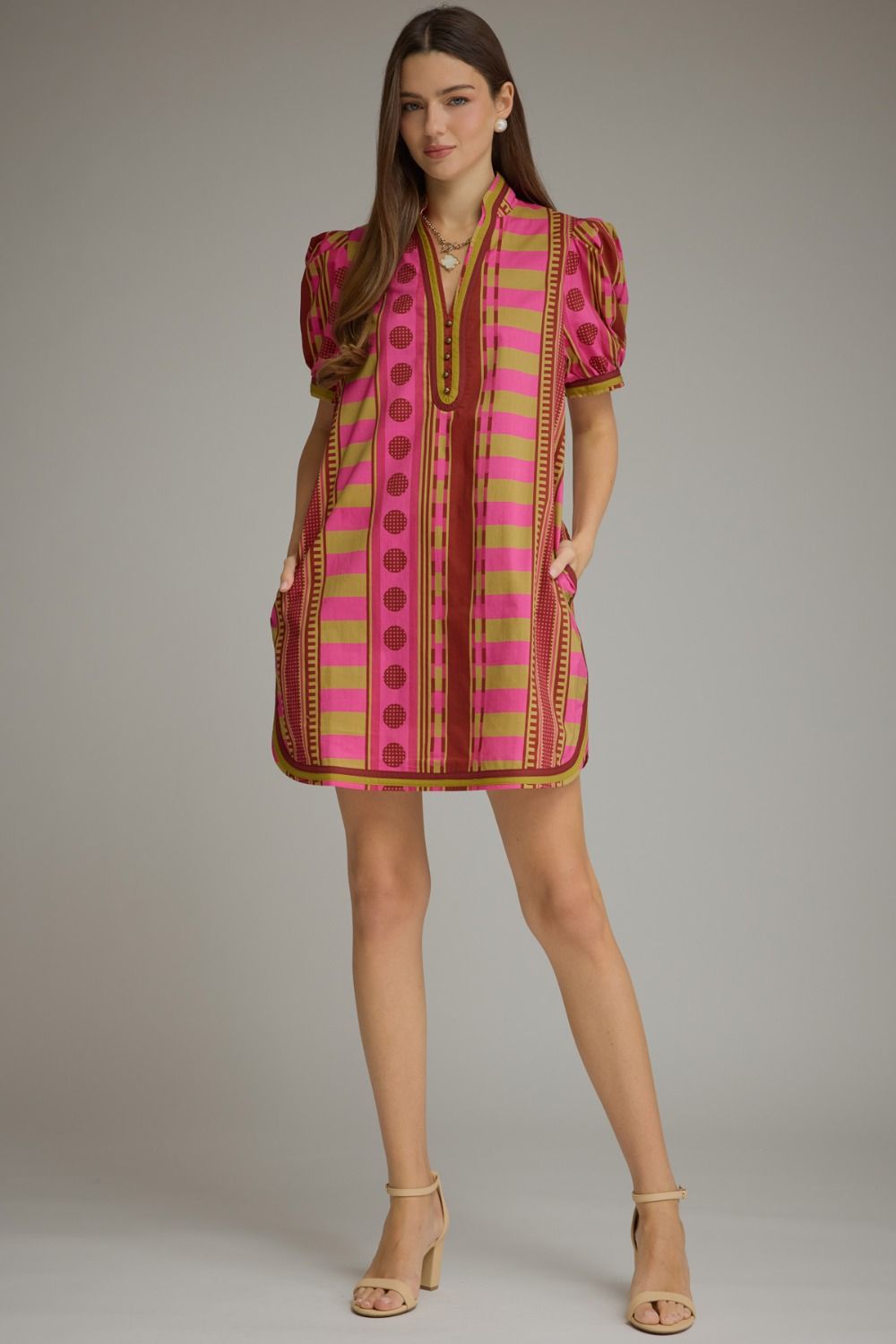 Entro Women's Short Puff Sleeve Mini Dress