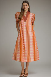 Entro Women's Short Puff Sleeve Midi Dress - Rust Pink