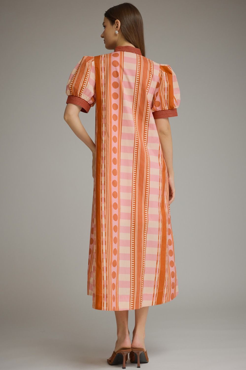 Entro Women's Short Puff Sleeve Midi Dress - Rust Pink
