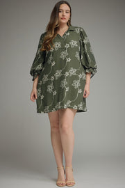 Entro Plus Size Women's Balloon Sleeve Mini Dess - Olive