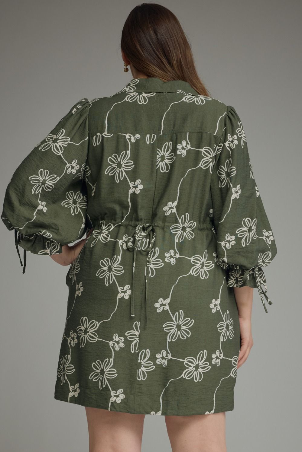 Entro Plus Size Women's Balloon Sleeve Mini Dess - Olive