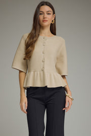 Entro Women's Short Sleeve Knit Cardigan - Oatmeal
