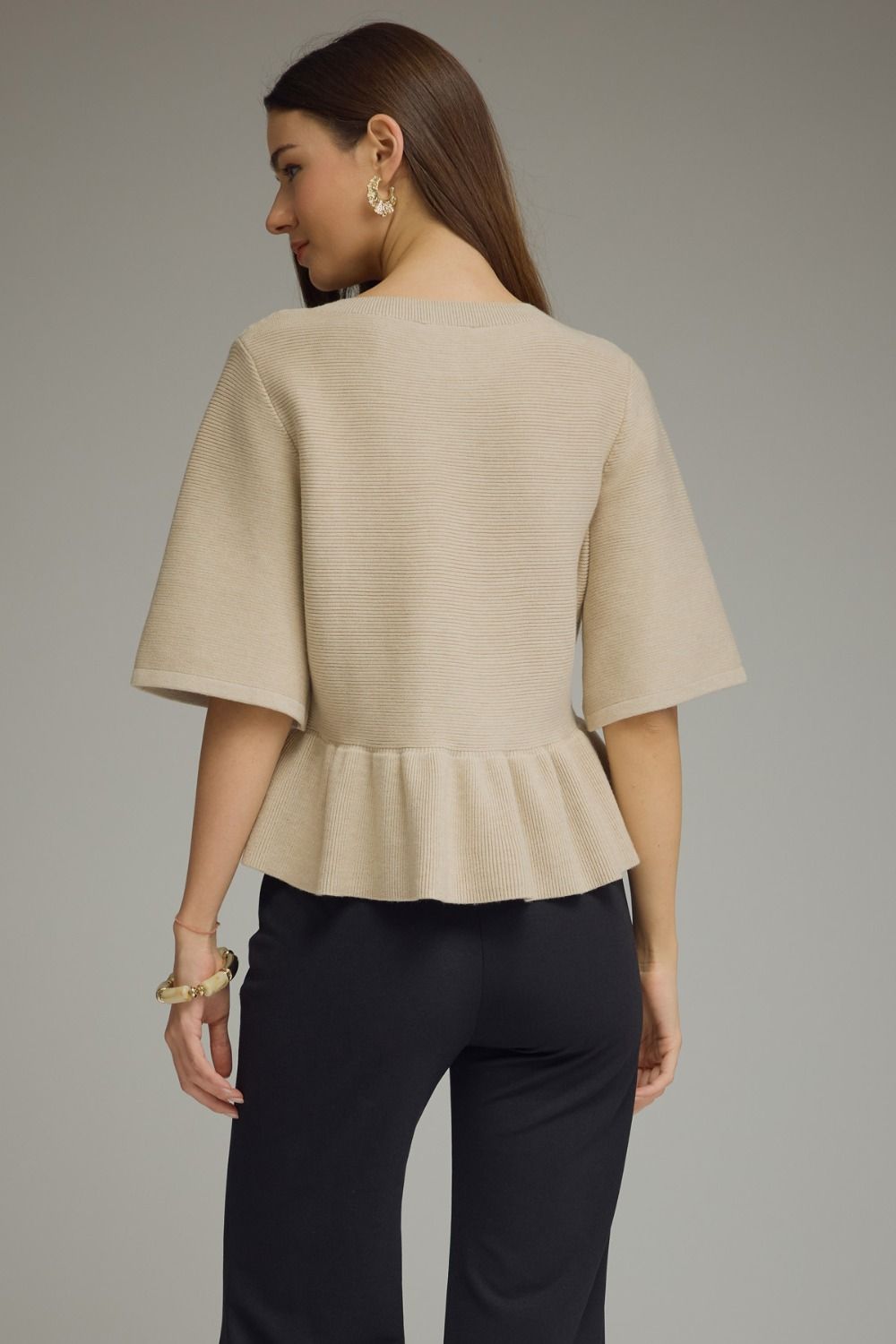 Entro Women's Short Sleeve Knit Cardigan - Oatmeal