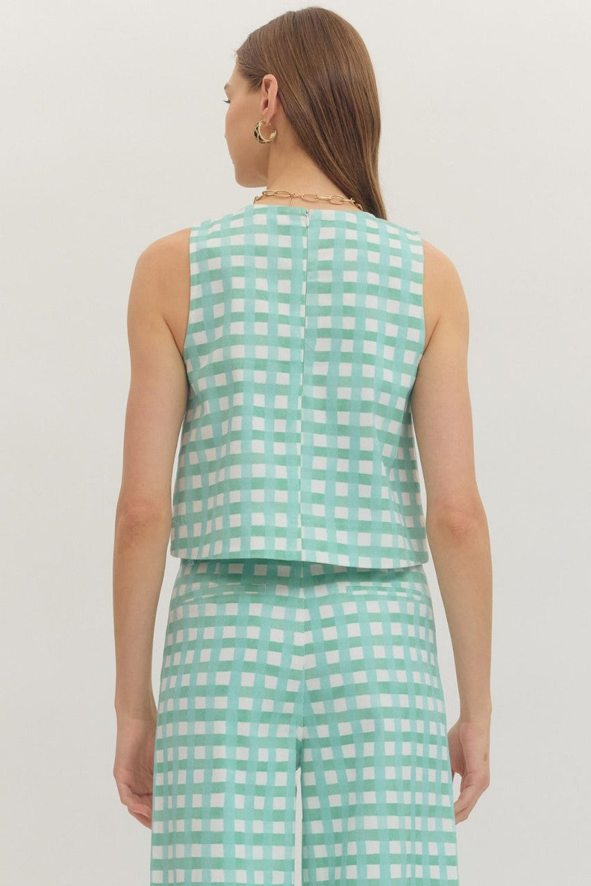 Entro Women's Mint Plaid Sleeveless Top