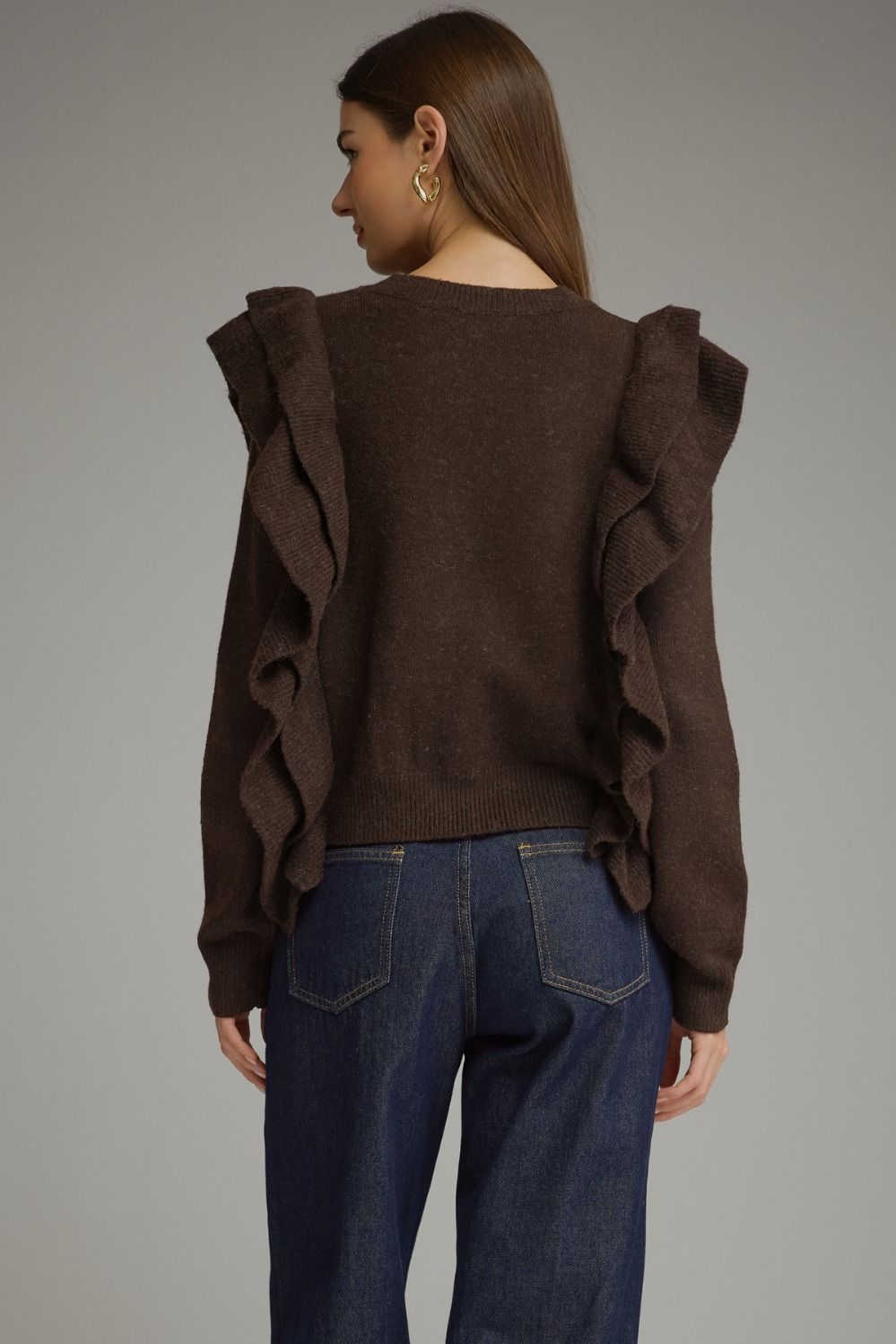 Entro Women's Long Sleeve Sweater Top with Ruffles
