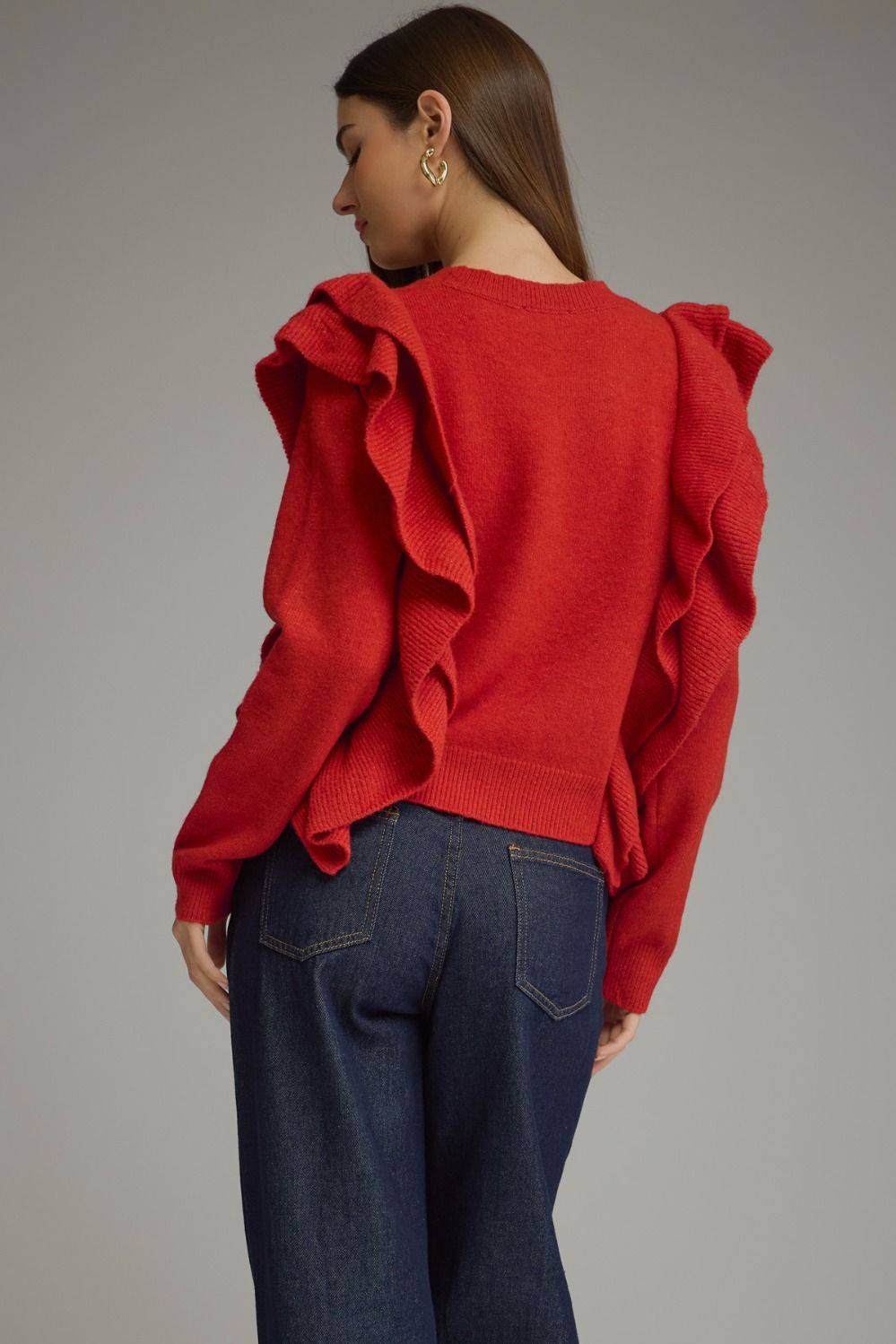 Entro Women's Long Sleeve Sweater Top with Ruffles