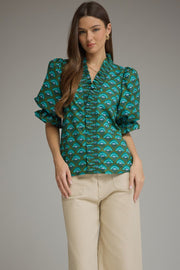 Entro Women's Geometric Print Short Sleeve Blouse