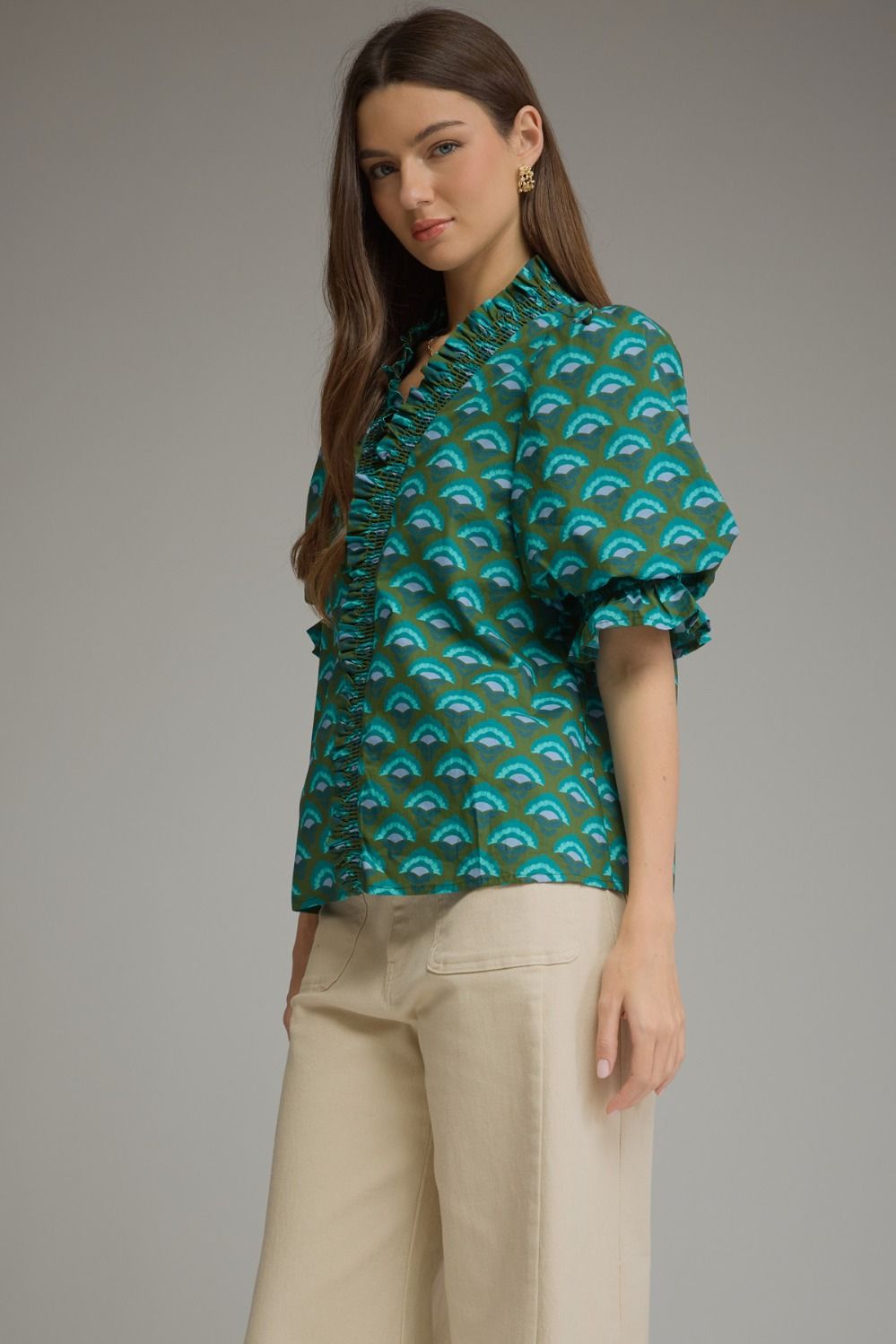 Entro Women's Geometric Print Short Sleeve Blouse
