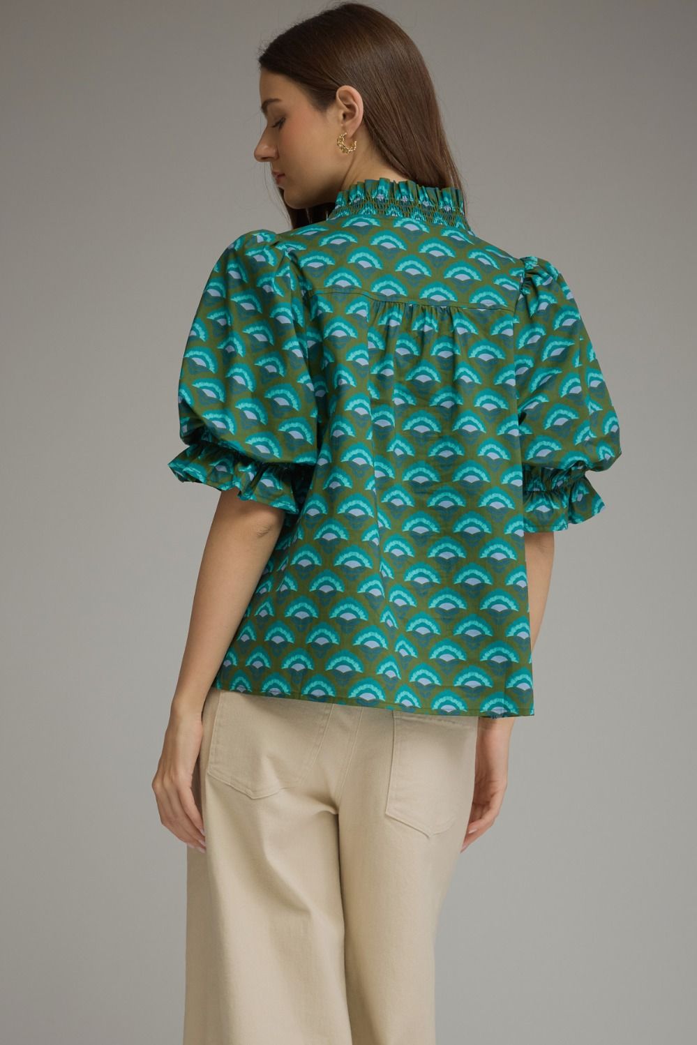 Entro Women's Geometric Print Short Sleeve Blouse