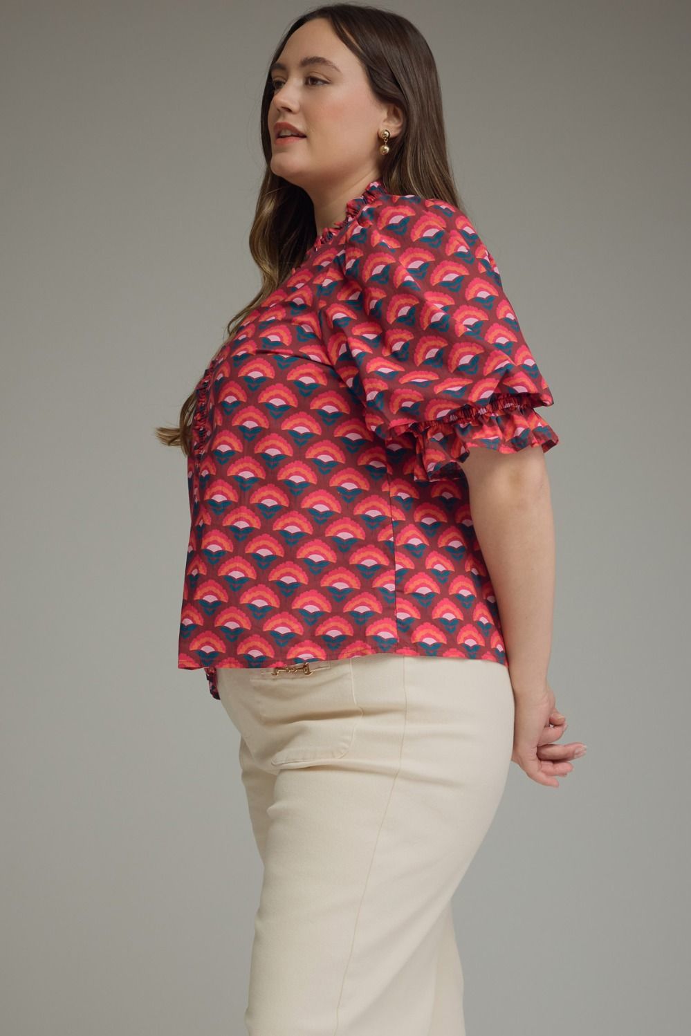 Entro Women's Geometric Print Short Sleeve Blouse