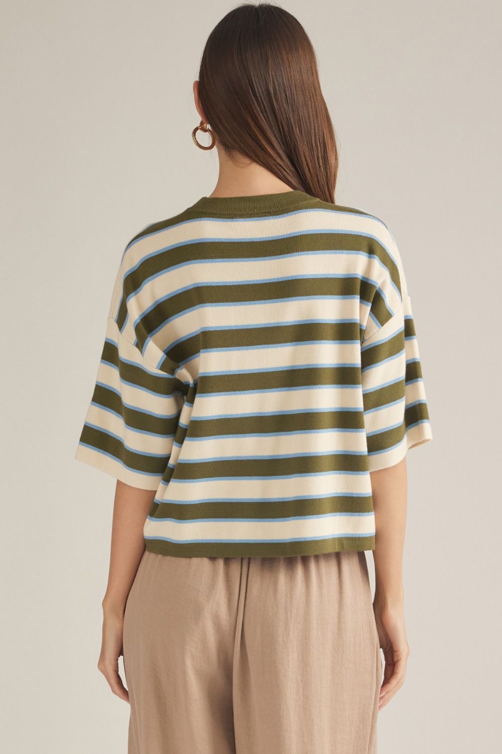 Entro Women's Stripe Short Sleeve Knit Top - Olive